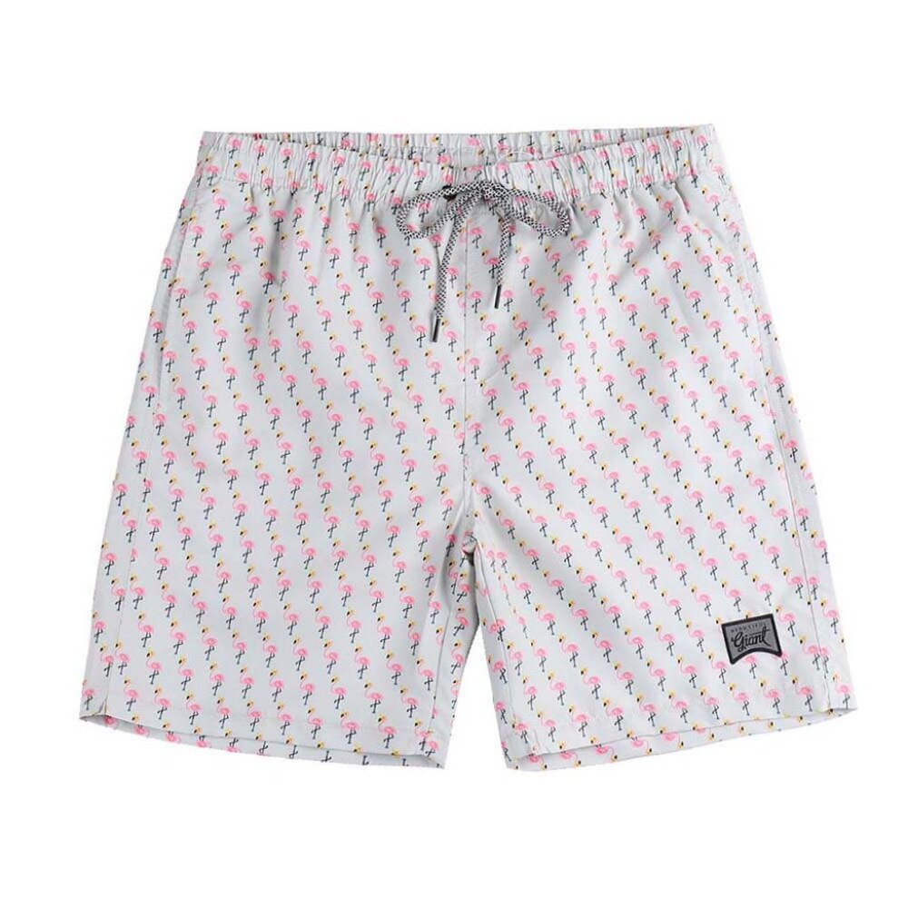 Boys' Light Gray Flamingo Print Swim Trunks with Mesh Liner
